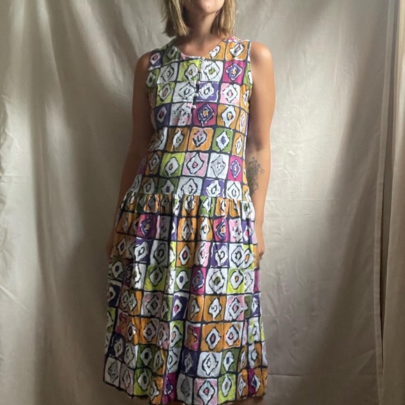 Unique, Breastfeeding Friendly Batik Print Drop Waist Dress - Picture 3 of 4